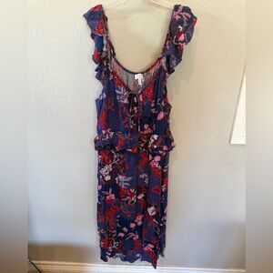 Sofia by Sofia Vergara Floral Ruffle Dress in Red and Purple